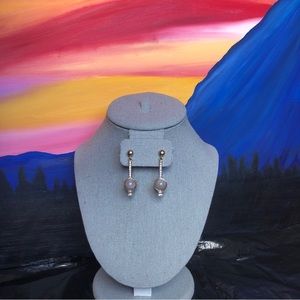 D.G. Stamped Pendulum Drop Gold Tone Earrings W/ Gray Synthetic Stone & Sparkle